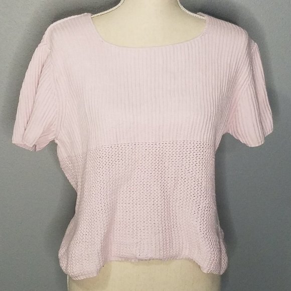 Vintage Liz Claiborne Pink Short-Sleeve Knit Sweater, M - Picture 1 of 9